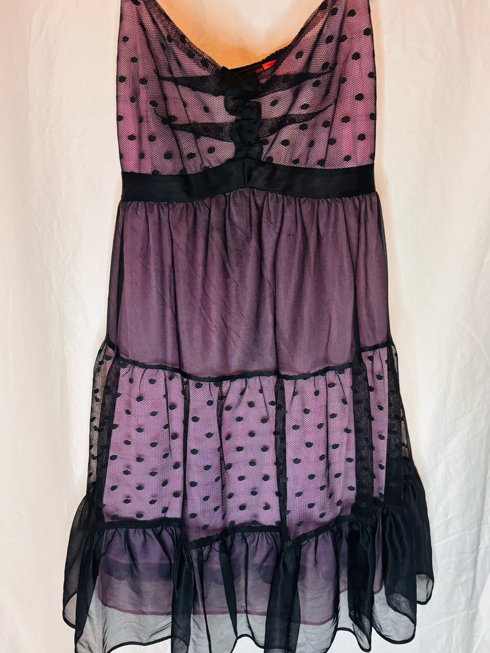 Betsey Johnson Black Polka Dot Babydoll Chemise